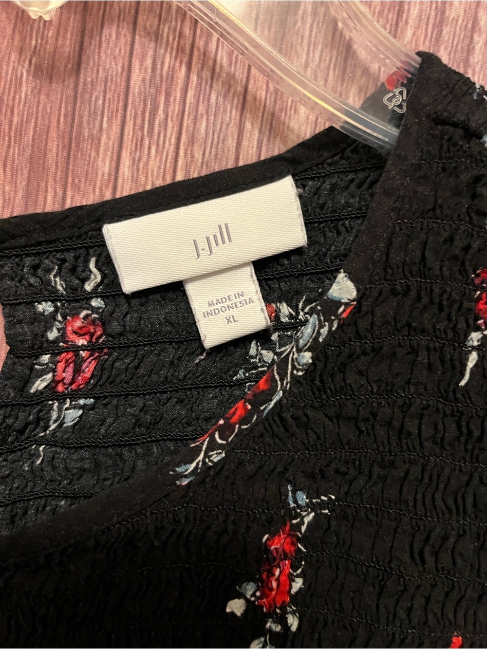 J. Jill Black Three Quarter-Sleeve Floral Smocked Yoke Top - Picture 3 of 7